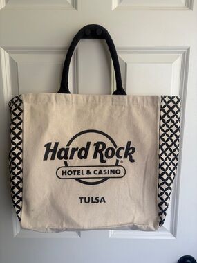 Like new large Hard Rock Hotel & Casino Tulsa Canvas Tote - Black & Cream.